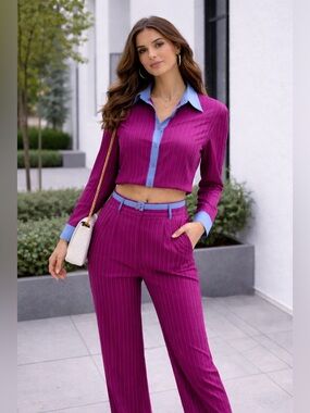 Purple Women's Two Pieces set with Blue Accents